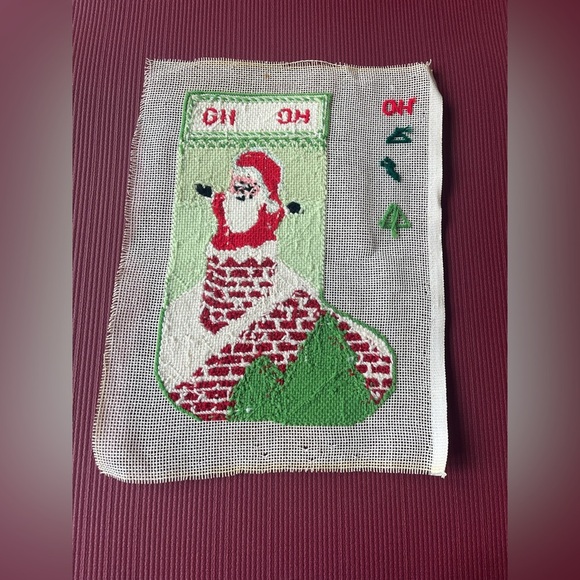 Santa Going Down the Chimney Stocking Needlepoint Canvas Vintage Christmas - Picture 2 of 8